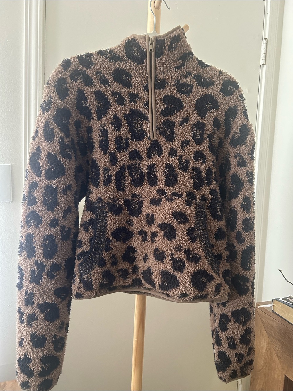 SKIMS Cozy Leopard Print Half-Zip Pullover Jacket - Brown/Black Large/Xlarge